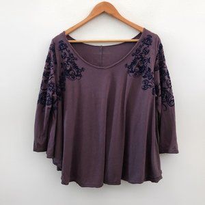 WE THE FREE Purple Embroidered Long Sleeve Top Relaxed Fit Medium Size